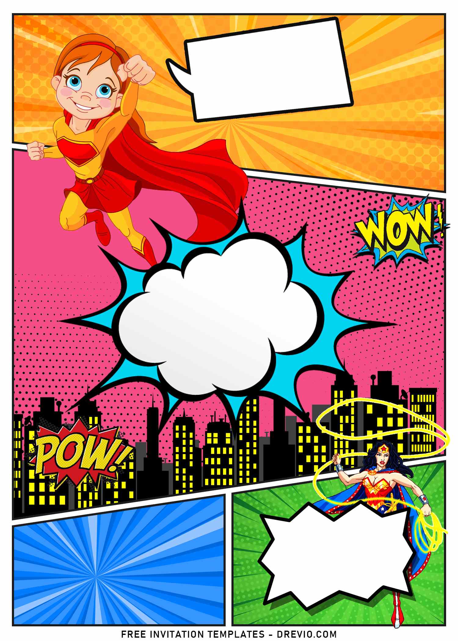 11-girl-superhero-birthday-invitation-templates-with-comic-bubble