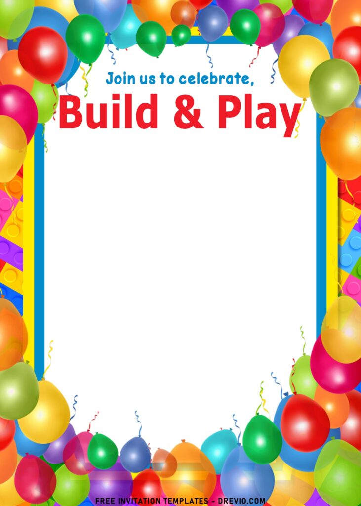 11+ Fun Building Blocks Party Birthday Invitation Templates with blue and yellow text frame
