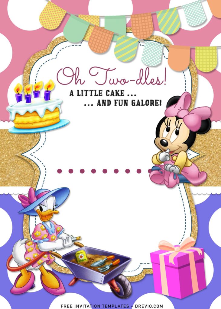 11+ Minnie Mouse And Daisy Joint Birthday Invitation Templates For Twin Girls with birthday cake