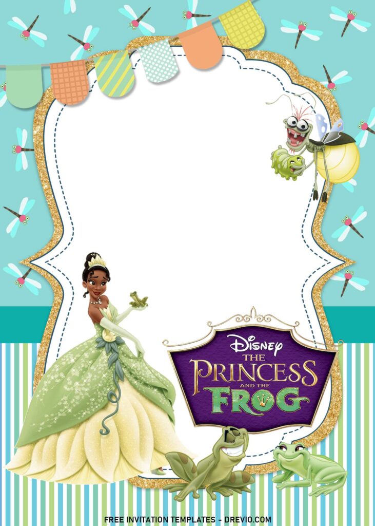 11+ Princess Tiana And The Frog Birthday Invitation Templates with cute dragonfly background