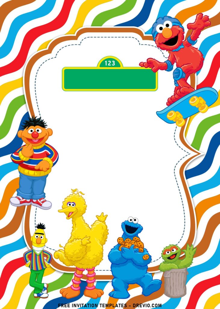 10+ Colorful Sesame Street Theme Birthday Invitation Templates For Kids with cute bracket frame