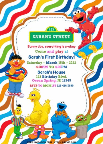 10+ Colorful Sesame Street Theme Birthday Invitation Templates For Kids ...