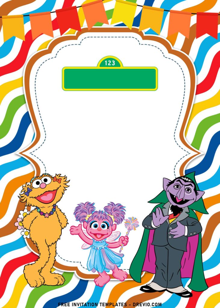 10+ Colorful Sesame Street Theme Birthday Invitation Templates For Kids with colorful wavy pattern
