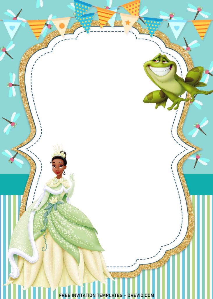 11+ Princess Tiana And The Frog Birthday Invitation Templates with Gold glitter text frame
