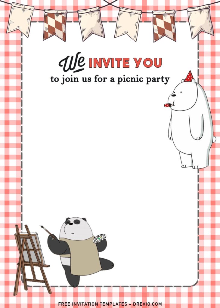 11+ We Bare Bears Picnic Birthday Invitation Templates with cute Panda