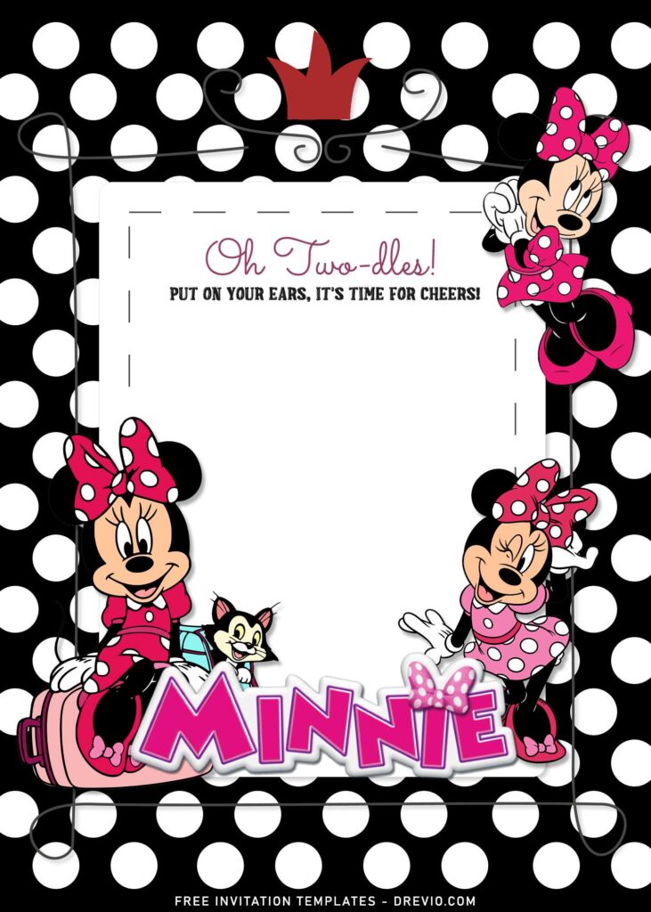 7+ Minnie Mouse Birthday Invitation Templates For Girls Birthday Of All Ages with white polka dots background