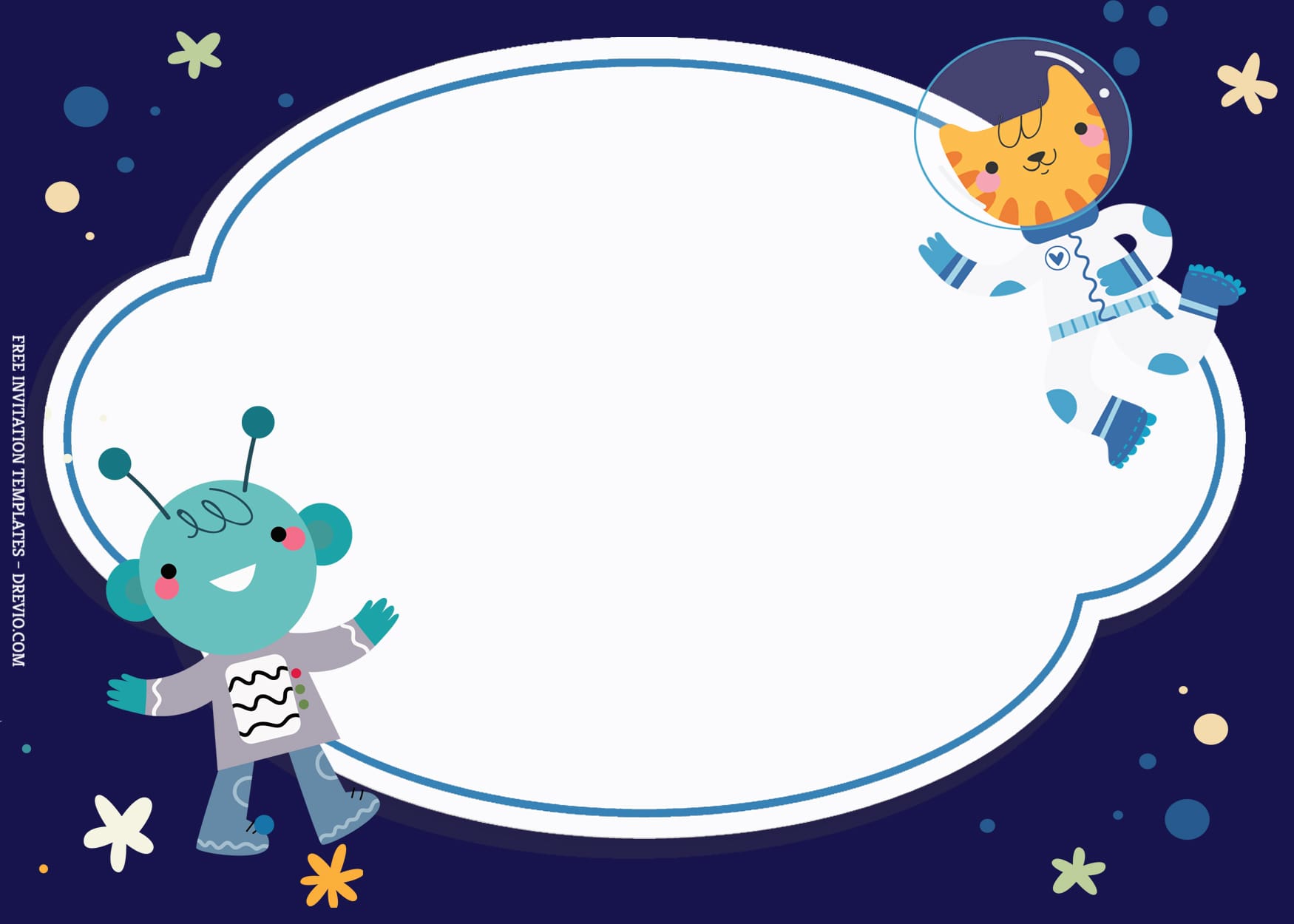 7+ Adorable Space Cat And Planets Birthday Invitation Templates Alien And Cat