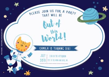 7+ Adorable Space Cat And Planets Birthday Invitation Templates Title