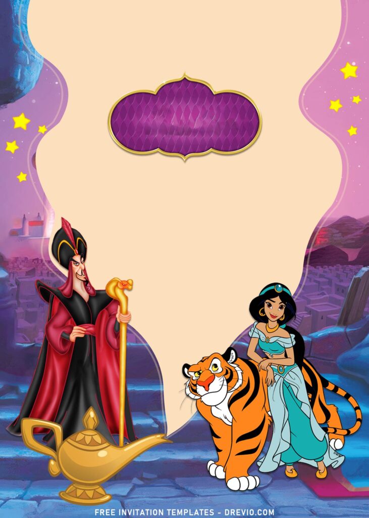 7+ Aladdin Birthday Invitation Templates with Jafar and Rajah the tiger