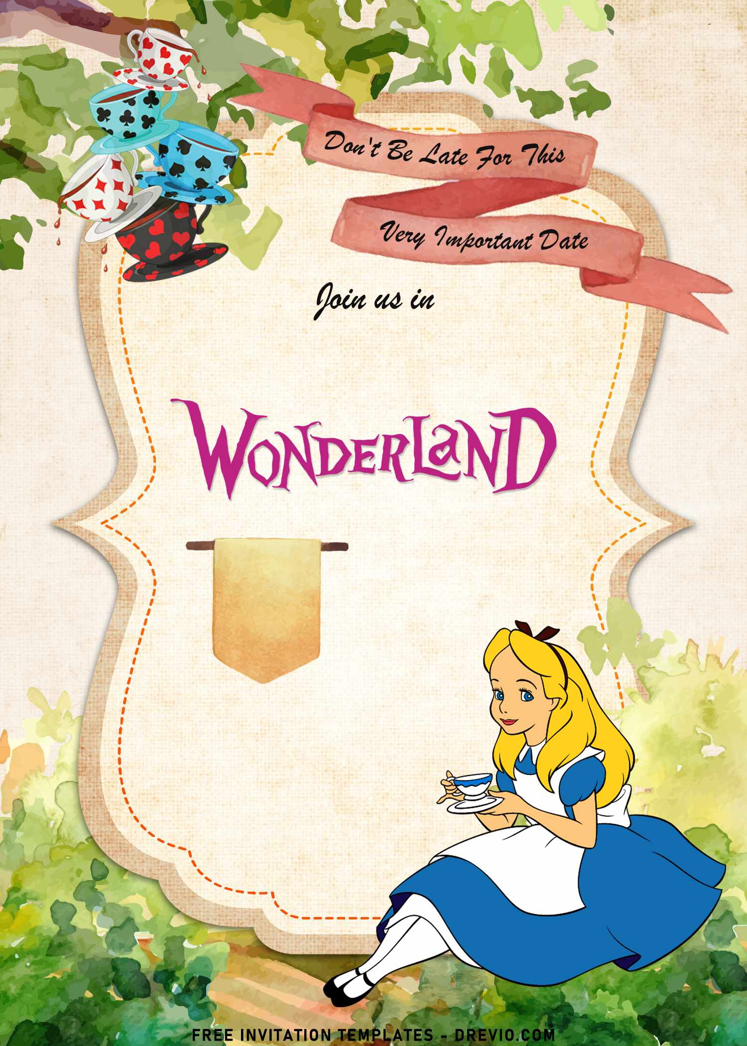 7  Alice In Wonderland Birthday Invitation Templates Download