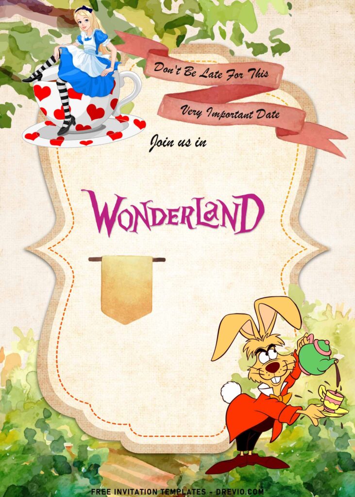 7+ Alice In Wonderland Birthday Invitation Templates with beautiful garden background