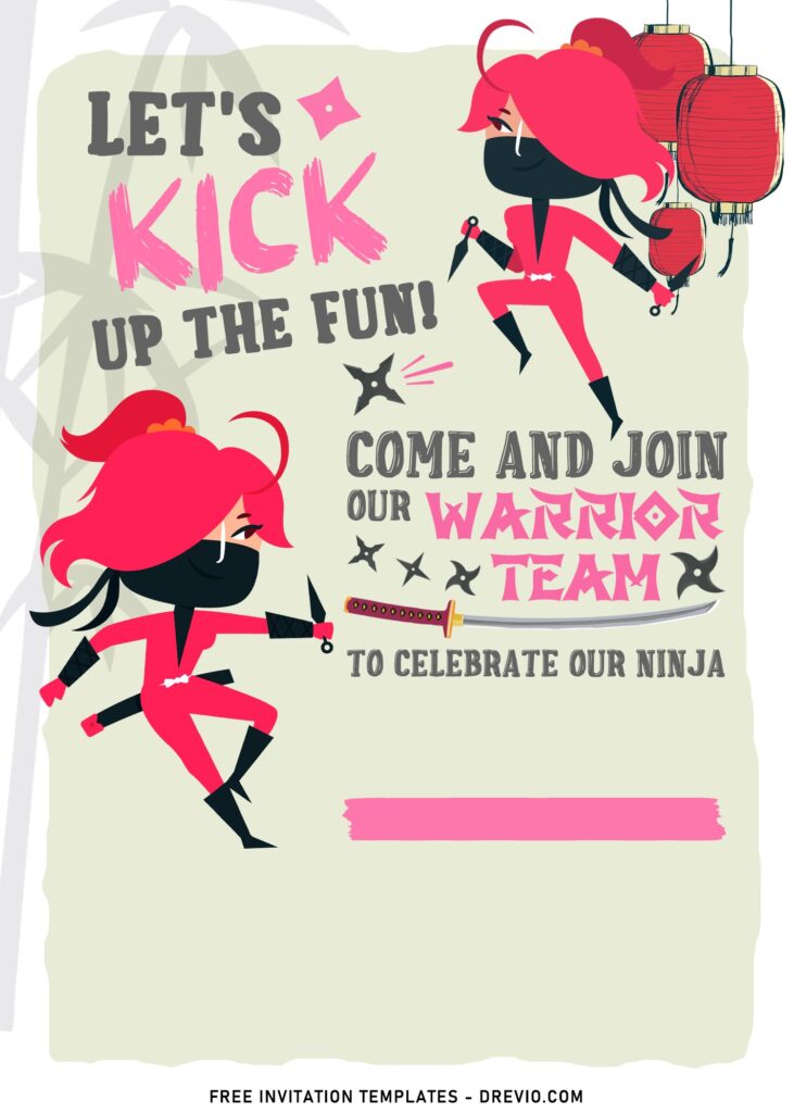 7+ Ninja Girl Birthday Invitation Templates For Your Daughter's Birthday with Adorable Ninja Warrior Girl