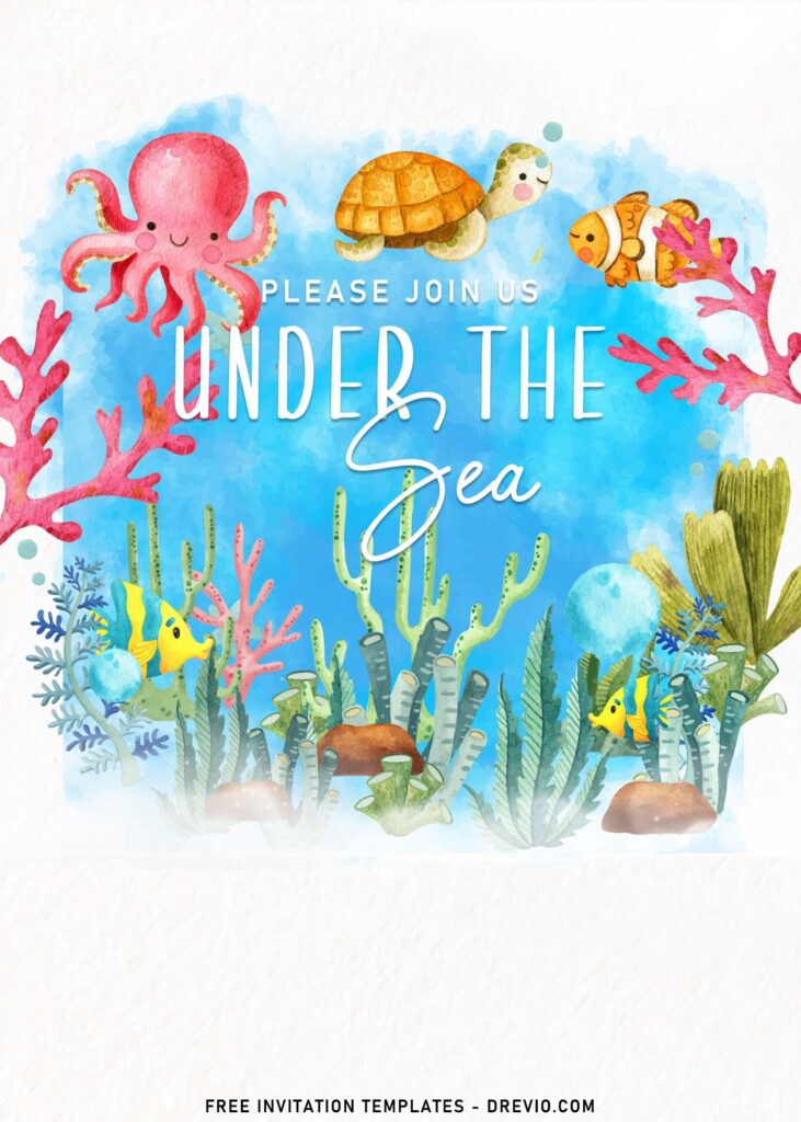 7+ Under The Sea First Birthday Invitation Templates with squid and turtle