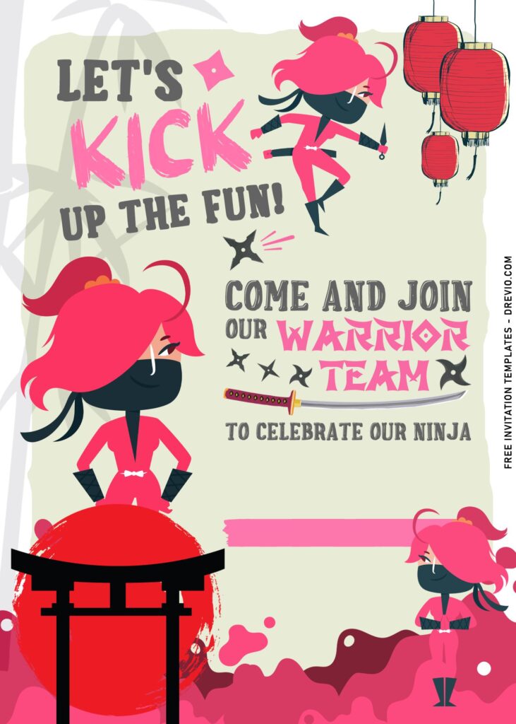 7+ Ninja Girl Birthday Invitation Templates For Your Daughter's Birthday with cute Ninja Girl in action