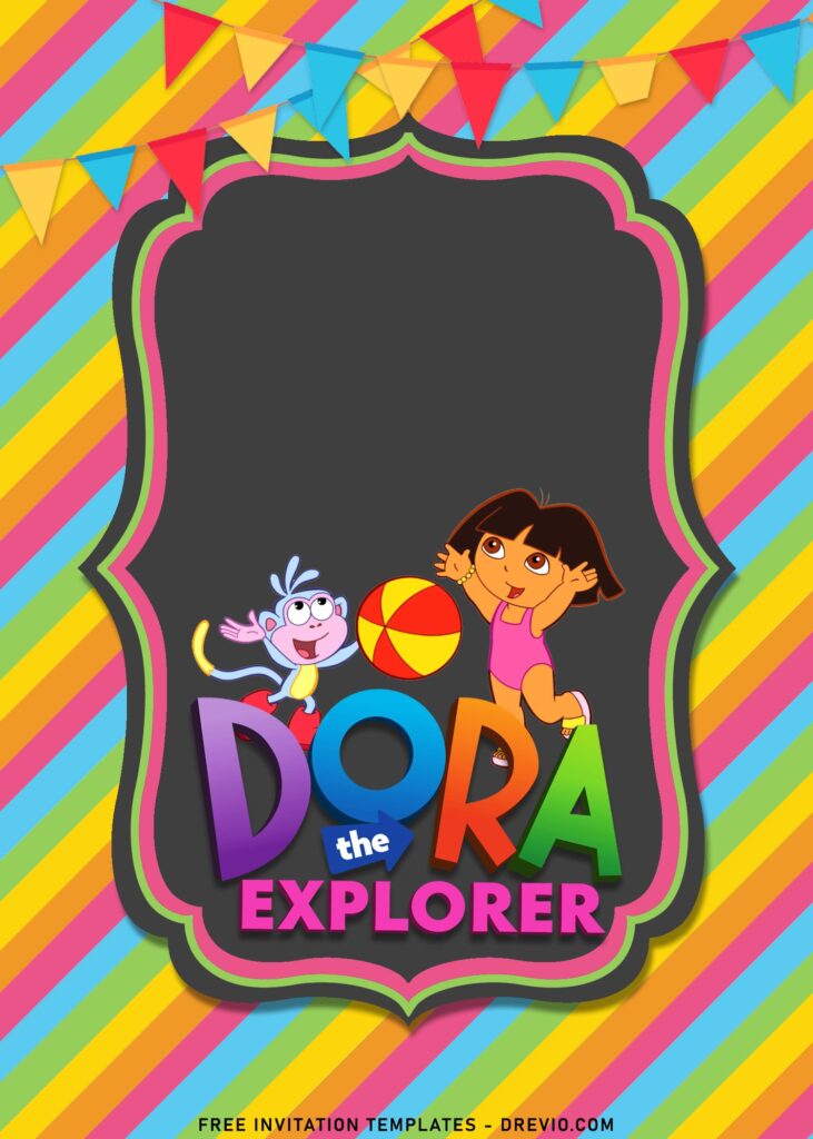8+ Dora The Explorer Birthday Invitation Templates For Your Kid's Birthday with Dora and Boots at beach