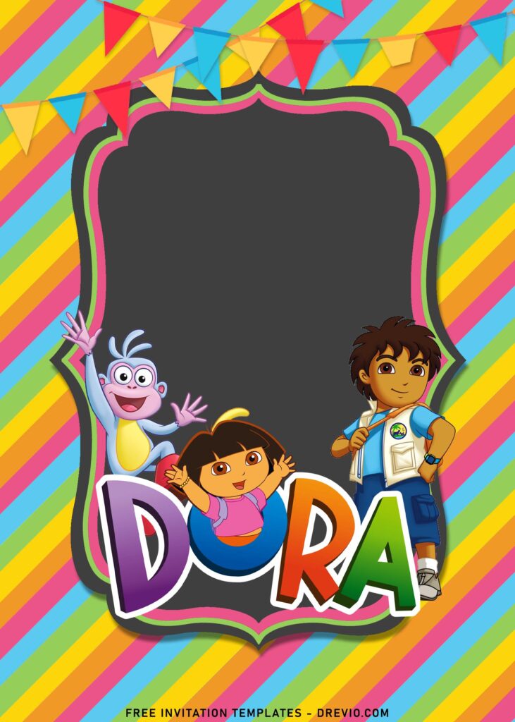 8+ Dora The Explorer Birthday Invitation Templates For Your Kid's Birthday with colorful background