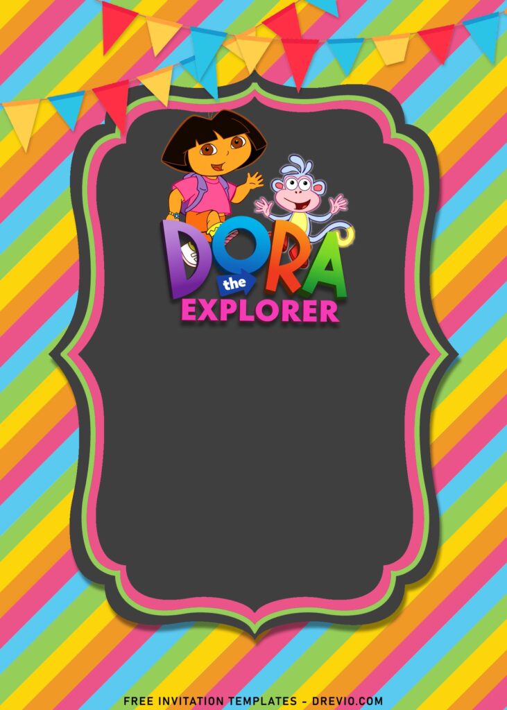 8+ Dora The Explorer Birthday Invitation Templates For Your Kid's Birthday with Colorful Garland