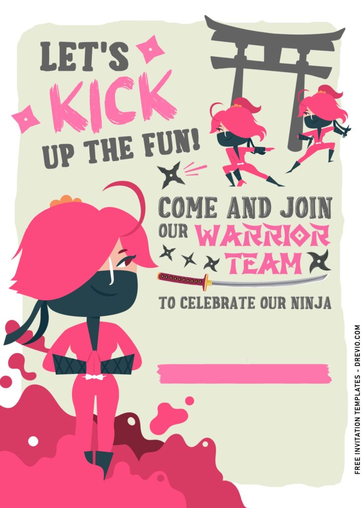 7+ Ninja Girl Birthday Invitation Templates For Your Daughter's Birthday with Ninja in pink hair