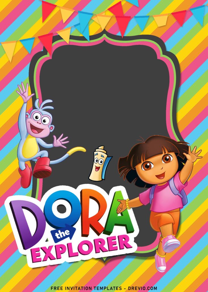 8+ Dora The Explorer Birthday Invitation Templates For Your Kid's Birthday with Boots and Map
