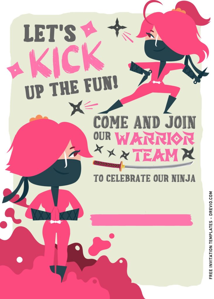 7+ Ninja Girl Birthday Invitation Templates For Your Daughter's Birthday with Cute Ninja Girl in Pink suit