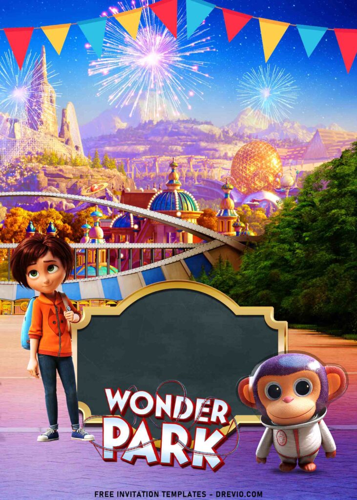 7+ Wonder Park Theme Birthday Invitation Templates with cute little astronaut monkey