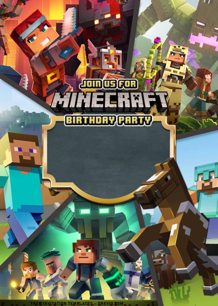 7+ Epic Minecraft Birthday Invitation Templates For Boys Birthday with awesome Minecraft Dungeon and Jungle Awakens Background