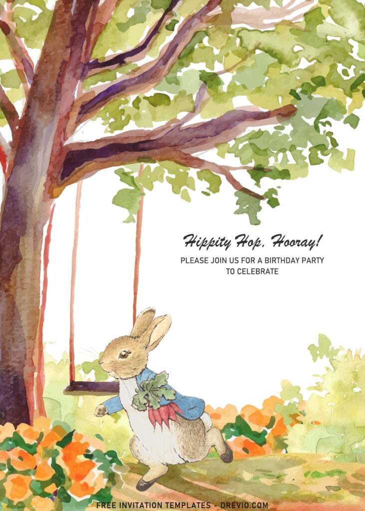 7+ Watercolor Peter The Rabbit Birthday Invitation Templates with Tree Swing