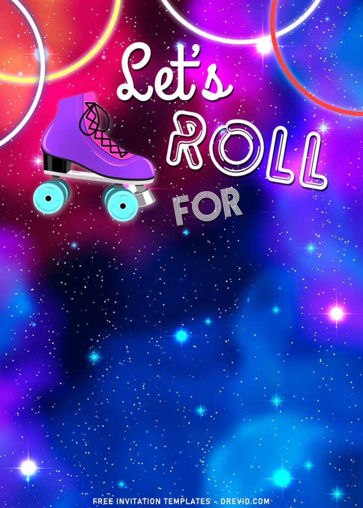 7+ Let's Roll Roller Skate Party Invitation Templates with Galaxy background