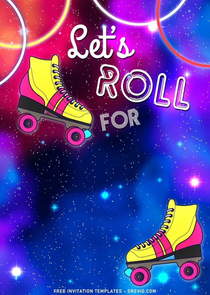 7+ Let's Roll Roller Skate Party Invitation Templates with a pairs of roller skate boot