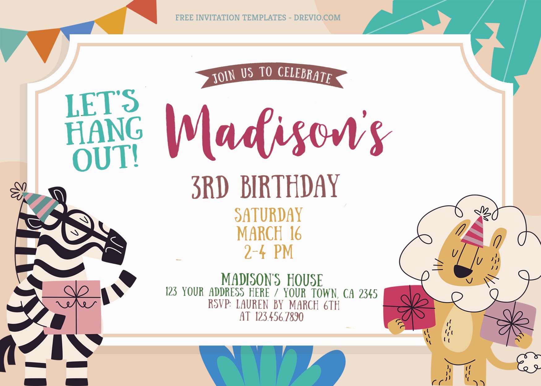 7+ Title Zebra Lion Celebrating Animals Party Birthday Invitation Templates