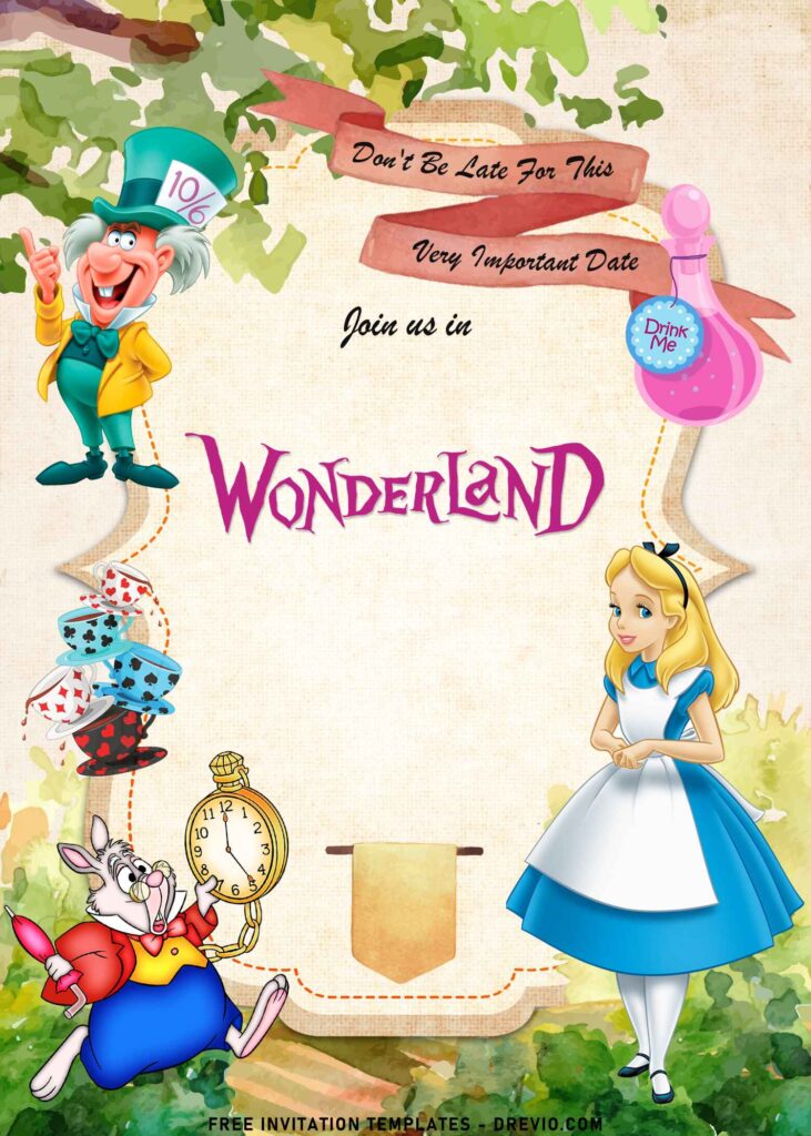 7+ Alice In Wonderland Birthday Invitation Templates with White Rabbit and his antique pocket watch