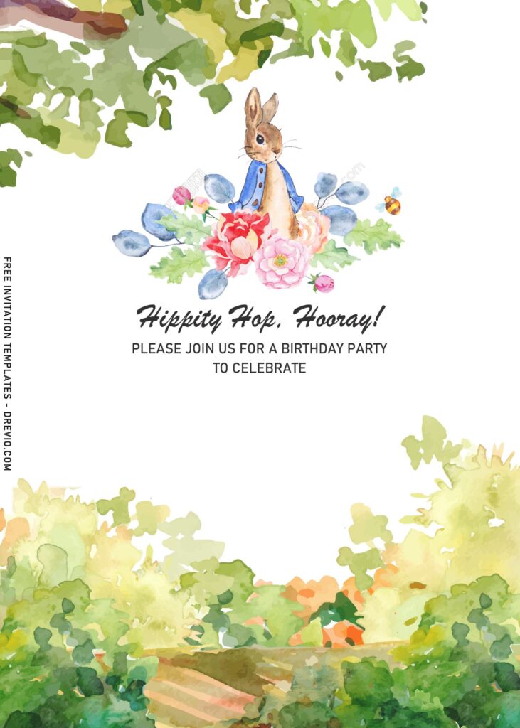7+ Watercolor Peter The Rabbit Birthday Invitation Templates with floral ornaments