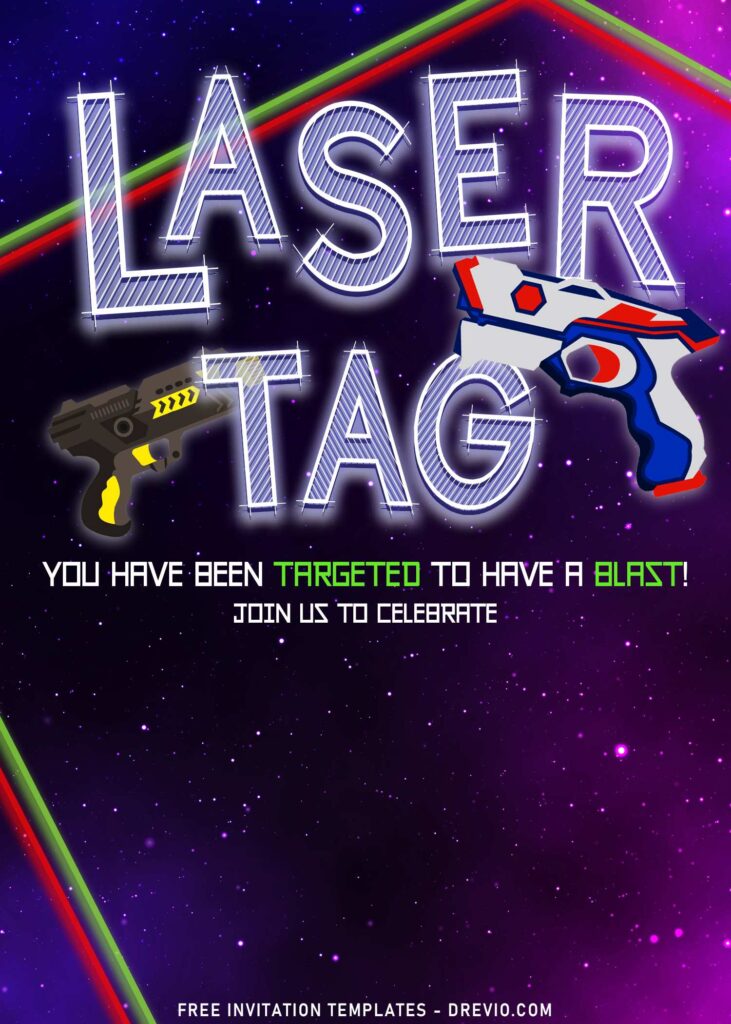 8+ Awesome Laser Tag Birthday Invitation Templates For Boys with Laser Gun