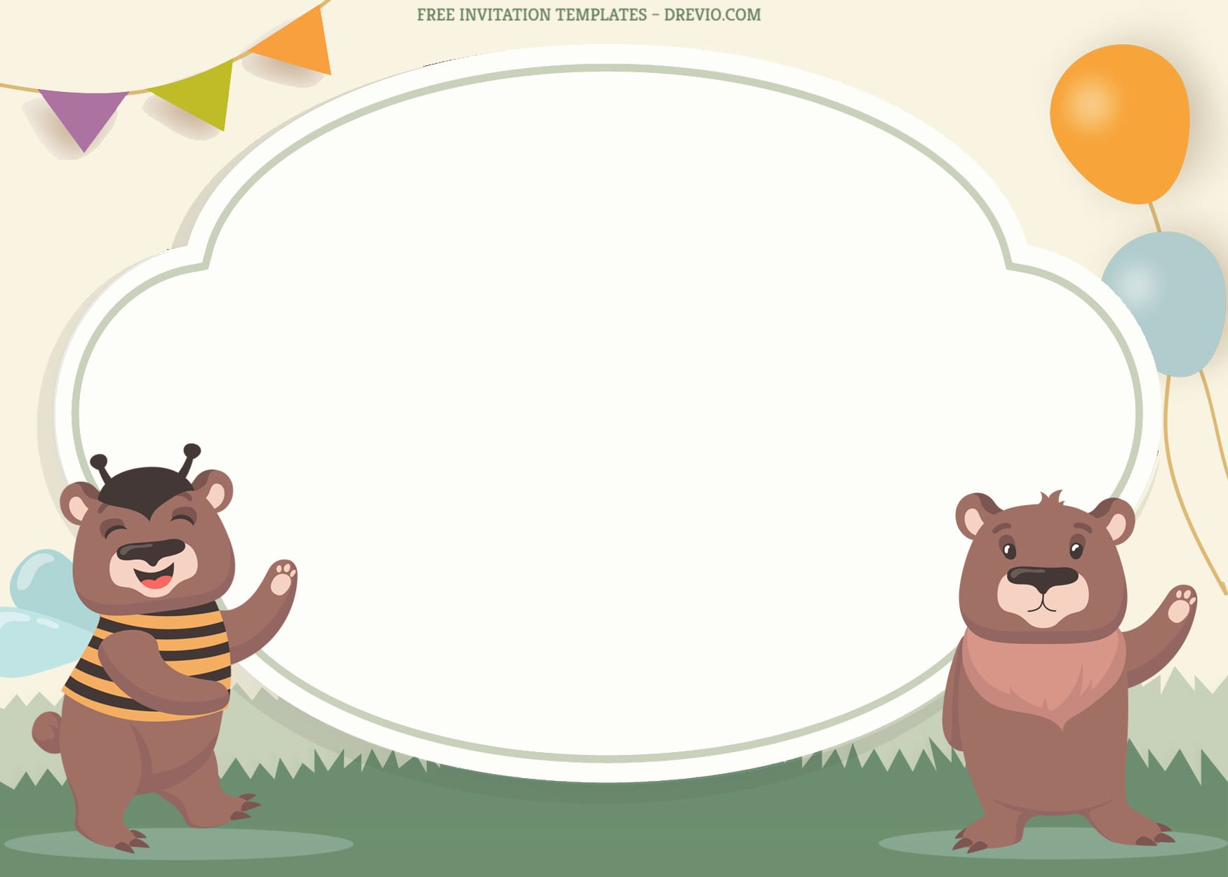 8+ Baby Bear Cartoon Birthday Invitation Templates With Bee And Waving Bear