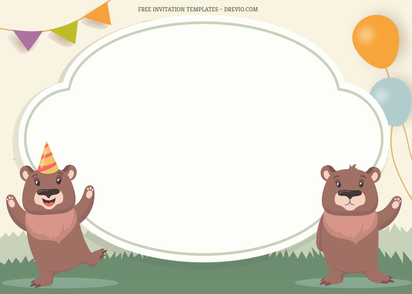 8+ Baby Bear Cartoon Birthday Invitation Templates With Celebrating And Waving Bear