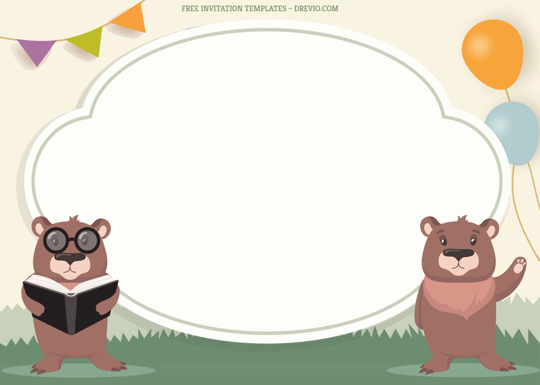 8+ Baby Bear Cartoon Birthday Invitation Templates With Reading And Waving Bear