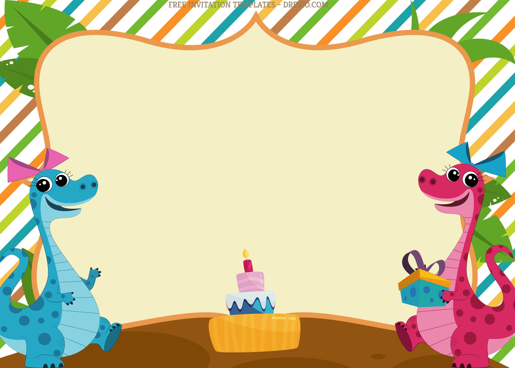 8+ Colorful Pattern Dinosaur Birthday Invitation Templates With Double Dino