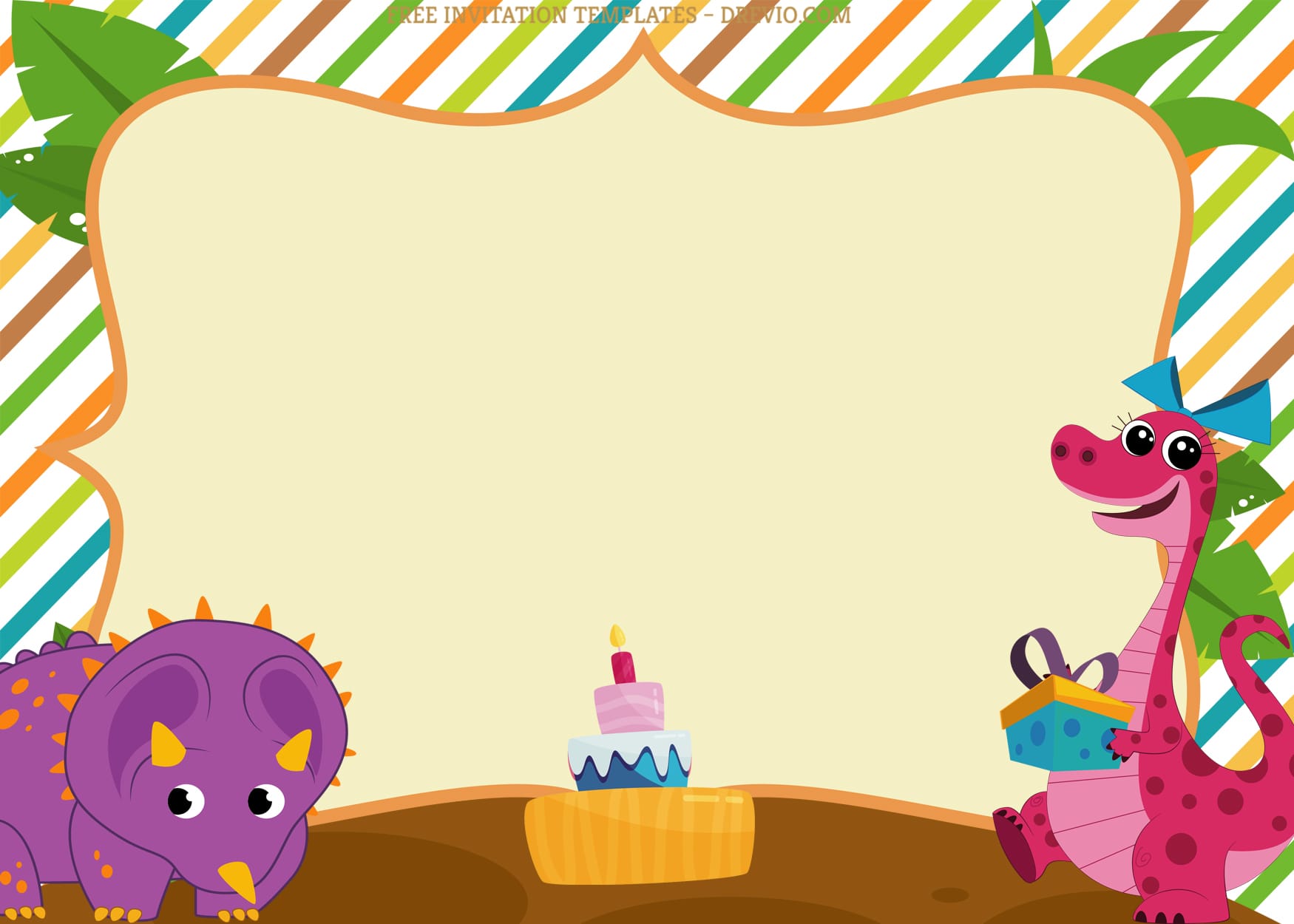 8+ Colorful Pattern Dinosaur Birthday Invitation Templates With Pink And Purple Dino