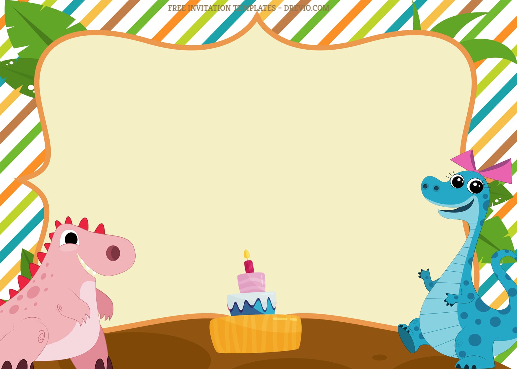 8+ Colorful Pattern Dinosaur Birthday Invitation Templates With Soft Pink And Blue Dino