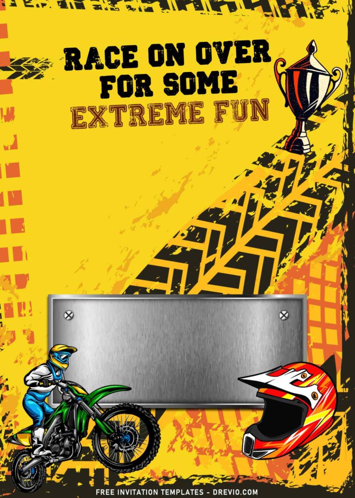 8+ Dirt Bike Birthday Invitation Templates For Your Boy with metal steel plate and racing helmet