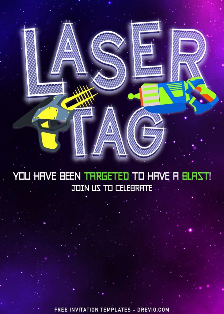 8+ Awesome Laser Tag Birthday Invitation Templates For Boys with cosmos or galaxy background