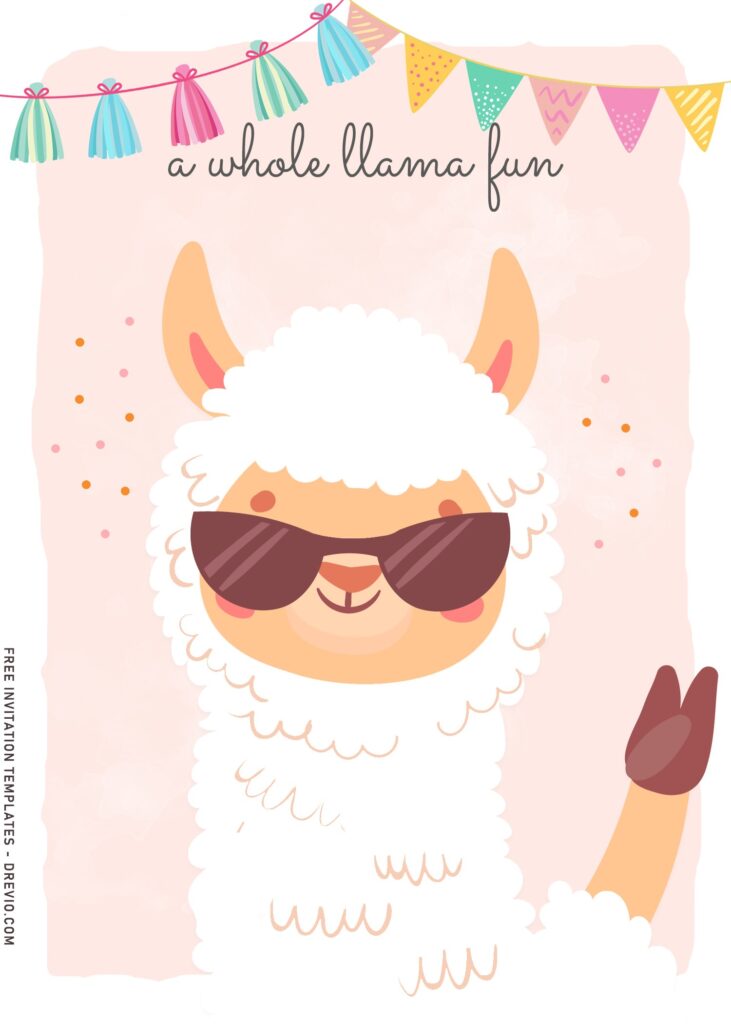 8+ Whole Llama Fun Birthday Invitation Templates For Birthday Girls with cute Llama with aesthetic sunglasses
