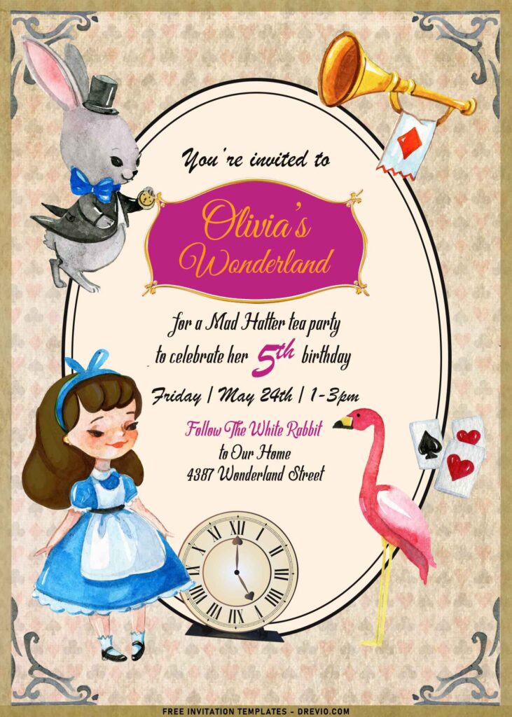 8+ Vintage Alice In Wonderland Birthday Invitation Templates