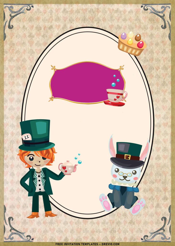8+ Vintage Alice In Wonderland Birthday Invitation Templates with Mad Hatter and White Rabbit
