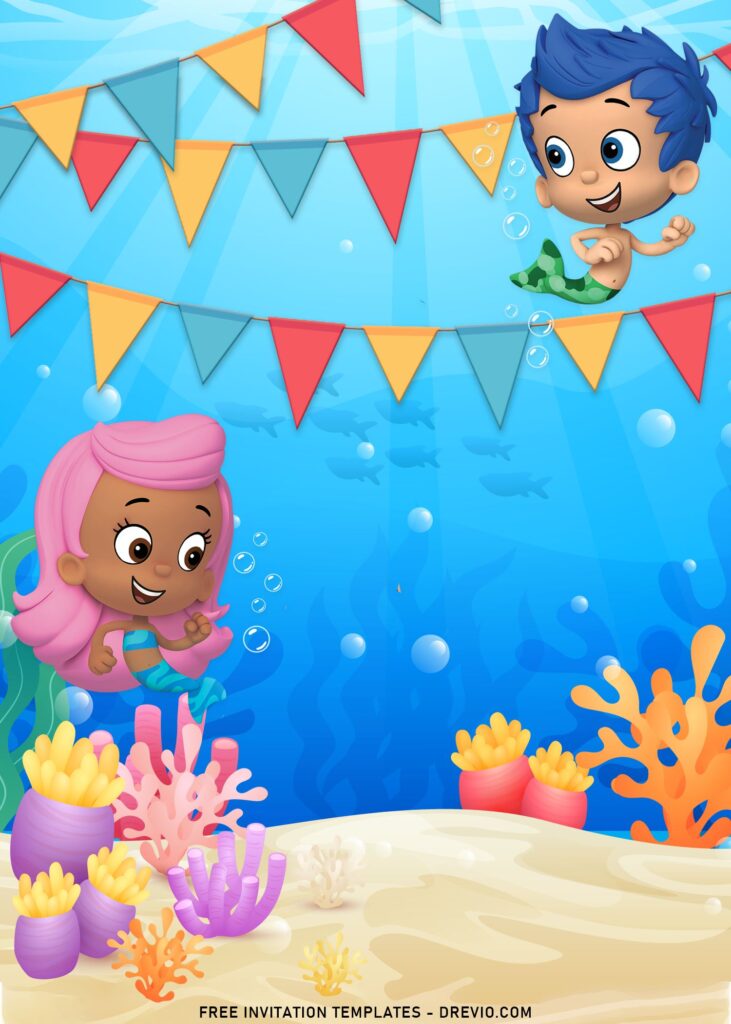 9+ Adorable Bubble Guppies Birthday Invitation Templates with Colorful garland
