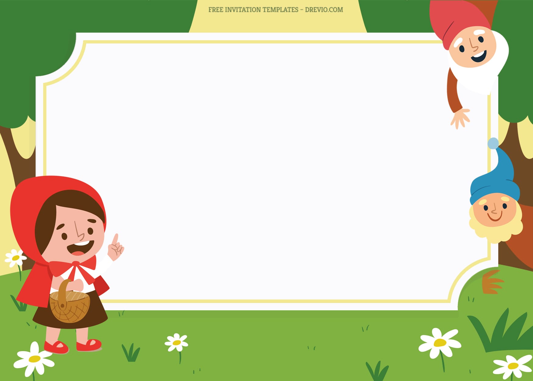 9+ Cute Folklore Cartoon Birthday Invitation Templates With Red Hood And Hanging Dwarf
