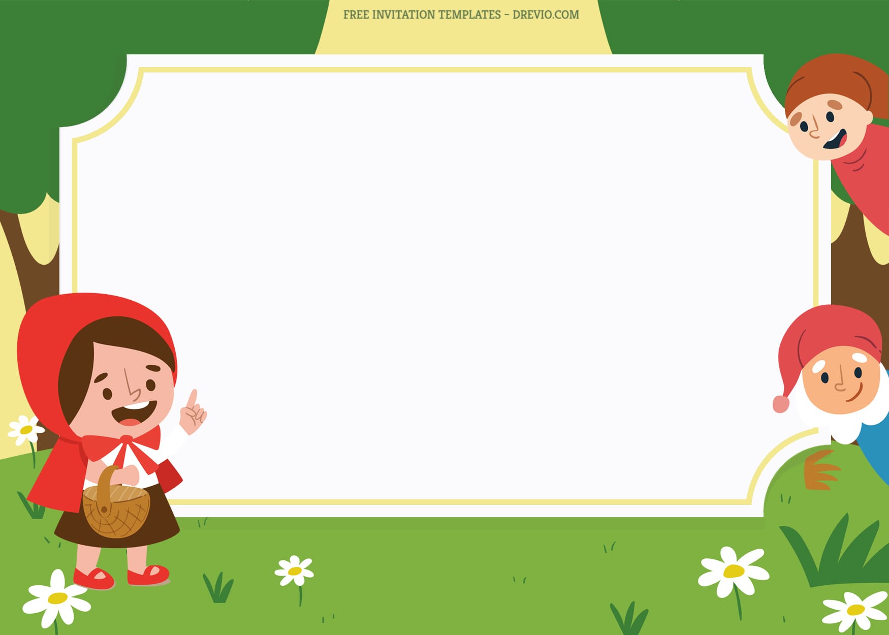 9+ Cute Folklore Cartoon Birthday Invitation Templates With Red Hood And Double Dwarf