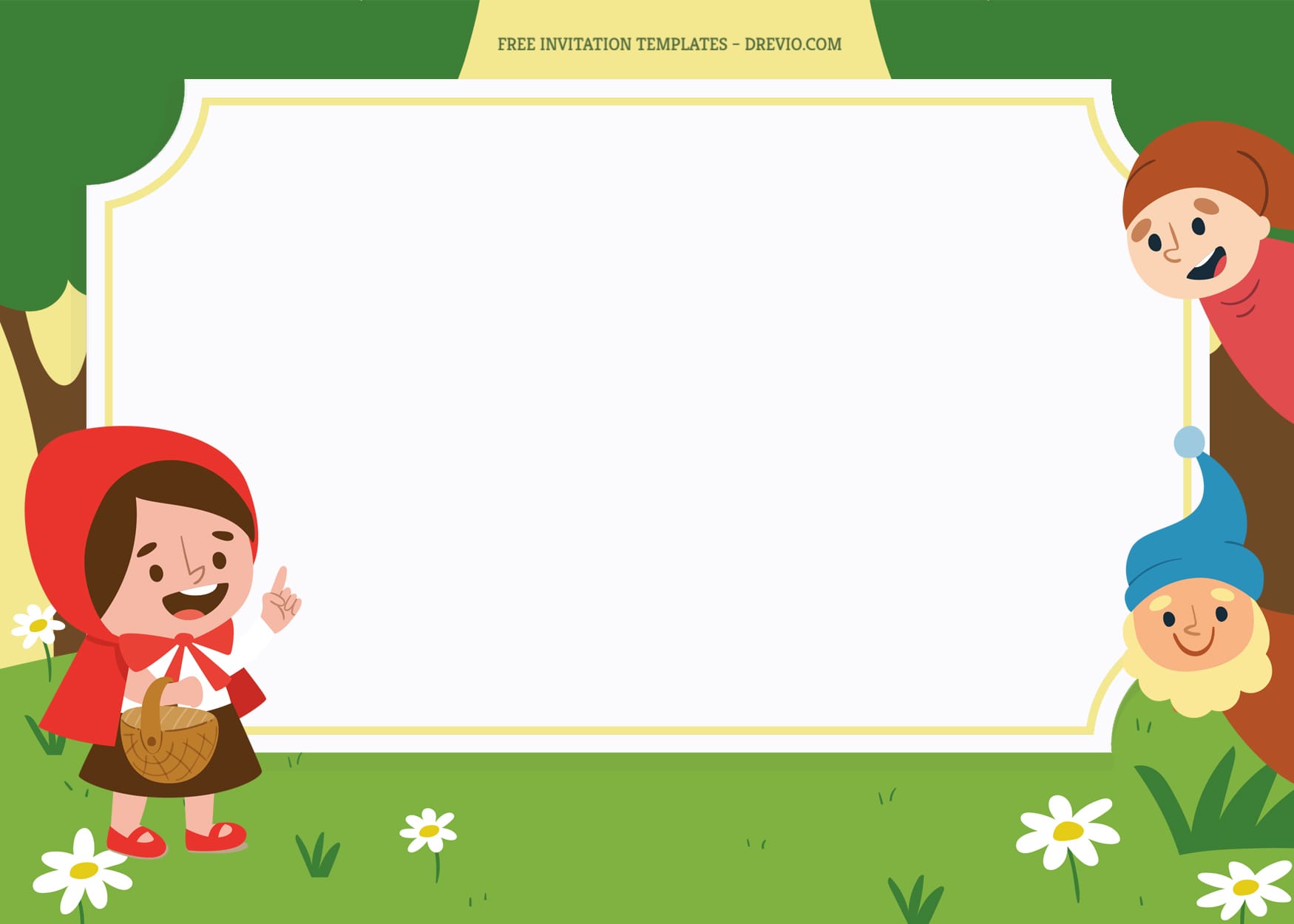 9+ Cute Folklore Cartoon Birthday Invitation Templates With Red Hood And Twin Dwarf