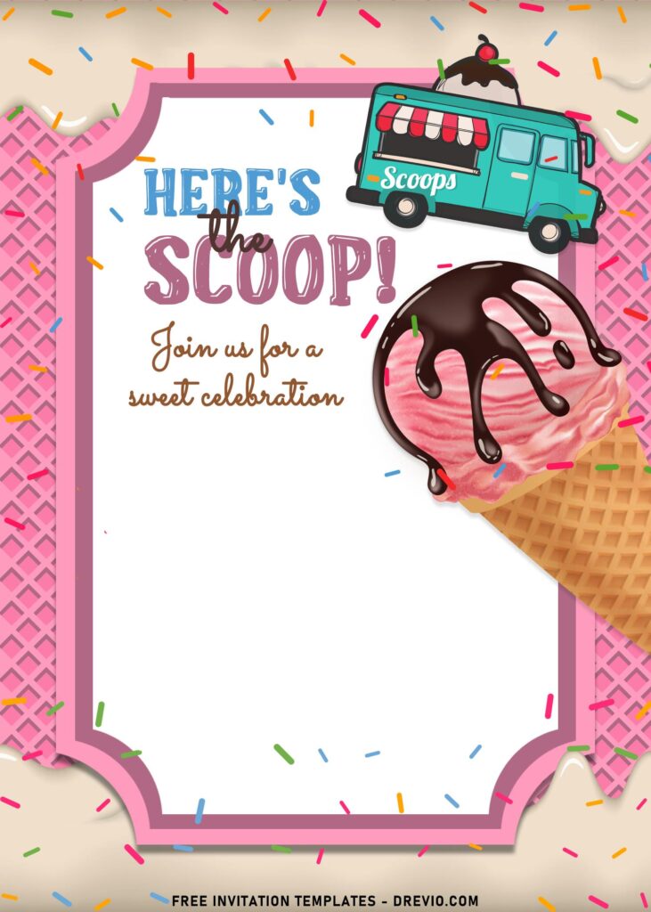 9+ Ice Cream Party Invitation Templates For Fun And Sweet Party With Friends and has Strawberry Chocolate Glazed Ice Cream