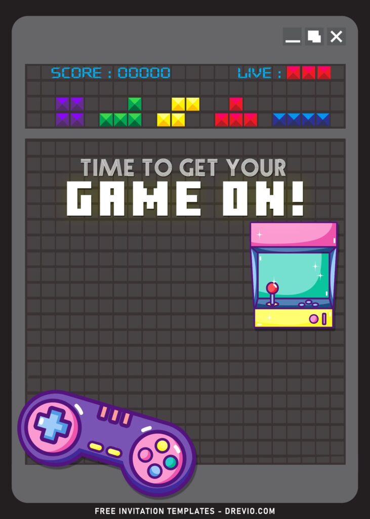 9+ Tetris Theme Birthday Invitation Templates with Retro Arcade Game Machine